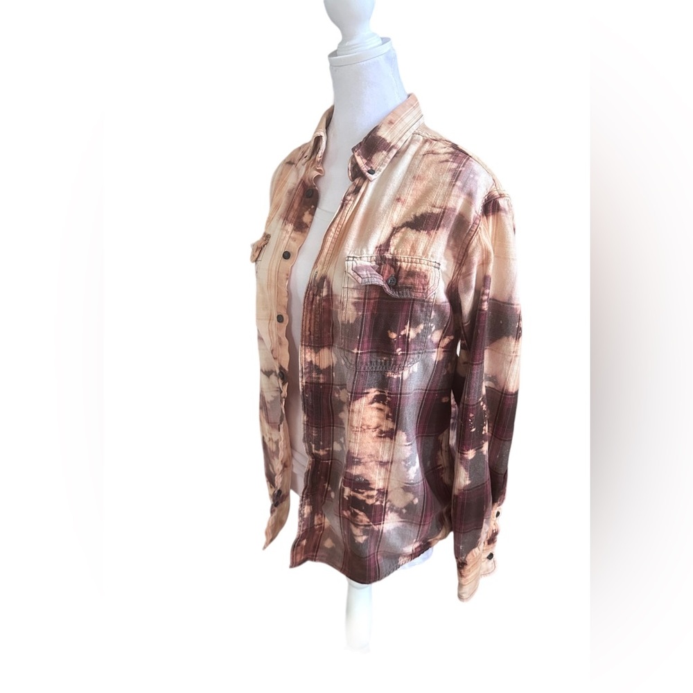 Upcycled DIY Custom Bleached Flannel Shirt Size‎ Medium (F50)